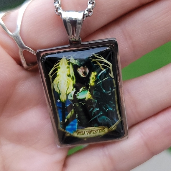 High Priestess Tarot Necklace – Stainless Steel Fire Witch Pendant | Unisex 23½" - Picture 2 of 6